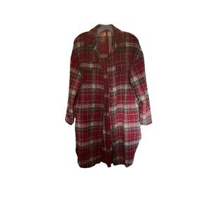 Plaid Shacket Women's Long Red Fleece Button-Up Size Small Fall Jacket